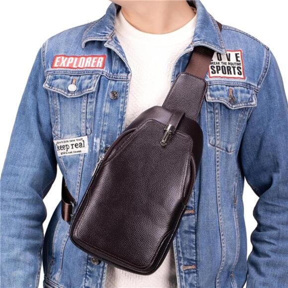 Vintage Leather Sling Bag Backpack for Men Crossbody Shoulder Chest - Picture 7 of 7